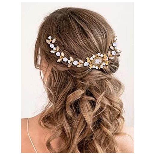 Ushiny cerchietto per capelli da sposa con cristalli e perle di vite, accessorio per capelli da ballo per donne e ragazze