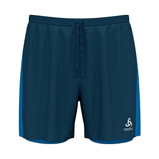 Odlo men's essential five inch 2-in-1 running shorts, blue wing teal - indago bunting, xl