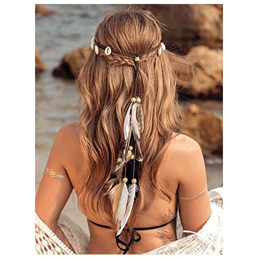 Zoestar boho fascia per capelli con piume hippie copricapo indiano turchese testa catena festival gioielli per capelli accessori per capelli tribali per donne e ragazze