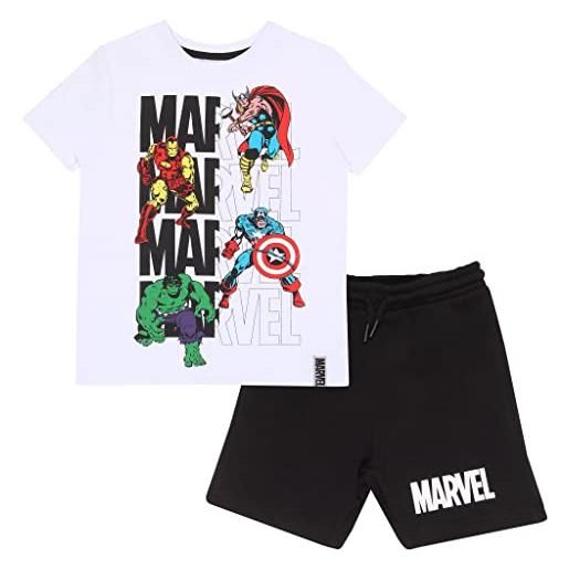 Popgear marvel comics 4 ready for action shorts and t-shirt set, ragazzi, 104-170, white/black, offizielle ware