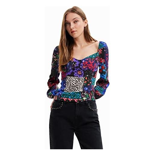 Desigual blus_patch flowers 2000 nero camicia da donna, m