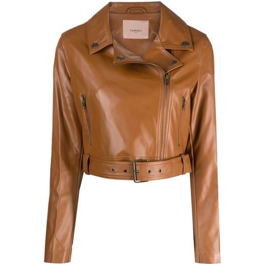 TWINSET giacca biker con zip - marrone