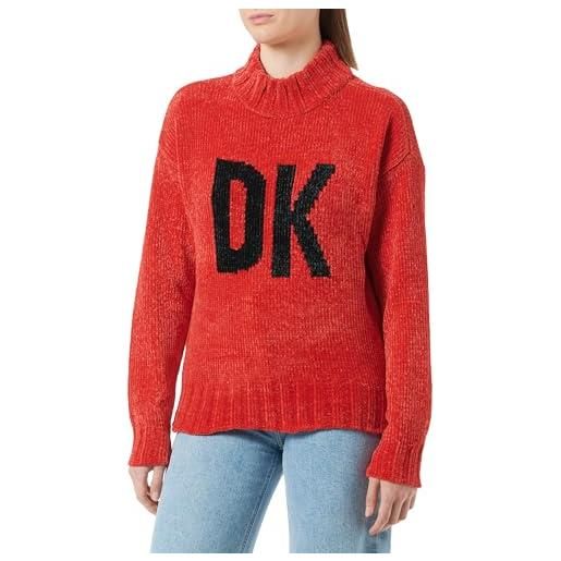 DKNY felpa in ciniglia spessa, con logo turtleneck maglione, porpora/nero, s donna