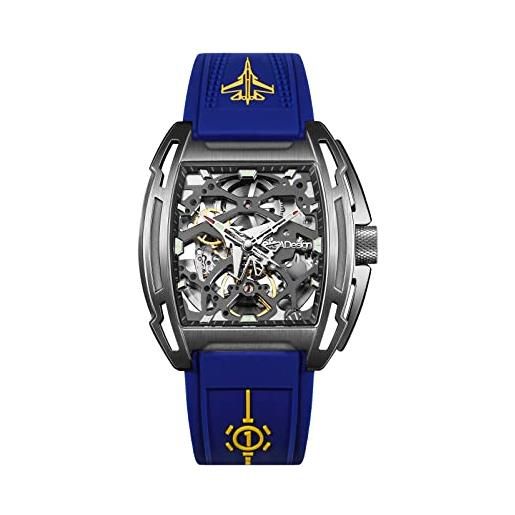 CIGA Design orologio automatico uomo - z series edizione portaerei orologio da polso meccanico con design scheletro, tonneau, con confezione regalo e cinturino in silicone(blu)