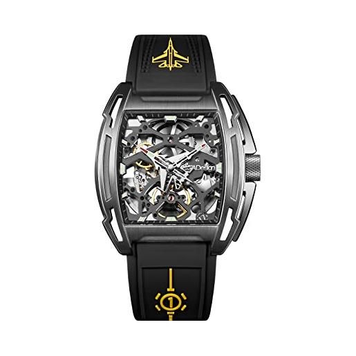 CIGA Design orologio automatico uomo - z series edizione portaerei orologio da polso meccanico con design scheletro, tonneau, con confezione regalo e cinturino in silicone(nero)