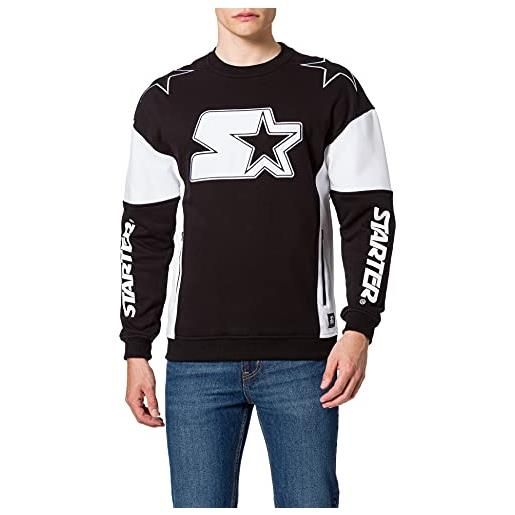 Starter black label sweatshirt starter racing crewneck maglia di tuta, nero/bianco, s uomo