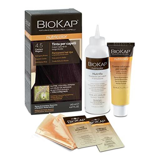 Bios Line biokap nutricolor, tinta capelli senza ammoniaca, colorazione capelli, nutre, colora e ripara, 4.5 castano mogano, 140ml