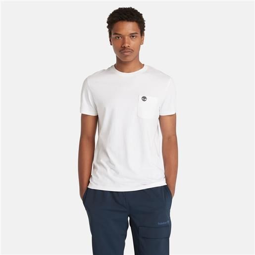 Timberland t-shirt con tasca dunstan river da uomo in bianco bianco