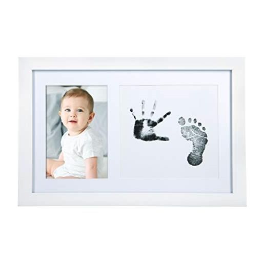 Little Pear cornice per impronte di mani e piedi del bambino, cornice per stampe neutre di genere, tampone di inchiostro clean touch incluso, bianco