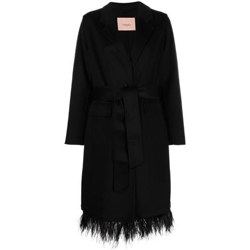 TWINSET cappotto con bordo di piume - nero