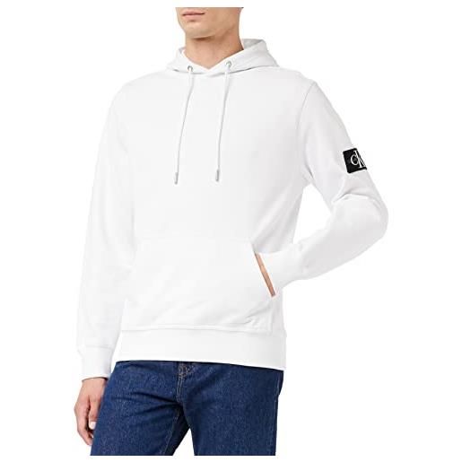 Calvin Klein Jeans monologo sleeve badge hoodie j30j314036 felpe con cappuccio, bianco (bright white), xxl uomo