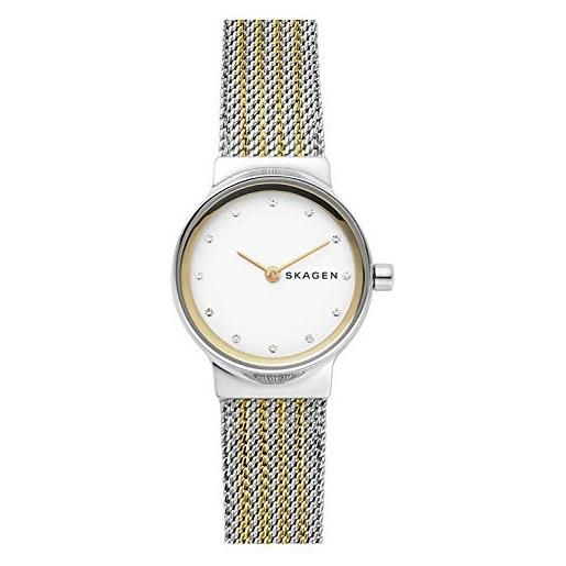 Skagen freja orologio per donna, movimento al quarzo con cinturino in acciaio inossidabile o in pelle, bianco e oro, 26mm