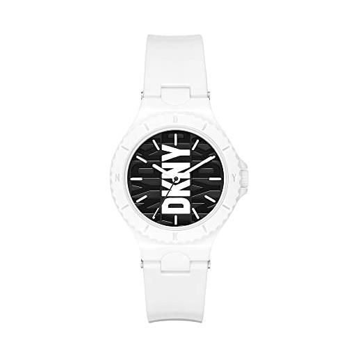 DKNY orologio chambers da donna, movimento a tre lancette, cassa in nylon bianco 36 mm con cinturino in poliuretano, ny6657