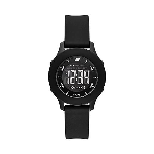 Skechers orologio rosencrans donna, movimento digitale, 37 mm cassa in policarbonato nero con cinturino in silicone, sr6141