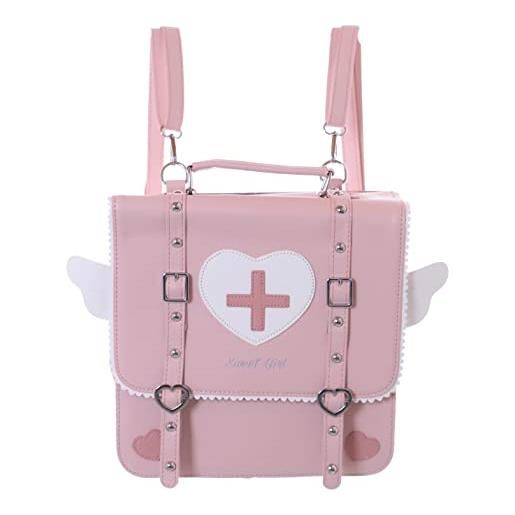 Kawaii-Story lb-6079-3 rosa cuore croce ali d'angelo pastel goth 2 in 1 zaino spalla borsa 31 x 29 x 10 cm donna pu, colore: rosa. 