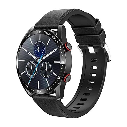 Ronyme smart watch pedometro display meteo ip67 impermeabile sweatproof chiamata ecg + ppg fitness orologio sportivo per sport fitness lavoro, pelle pu nera