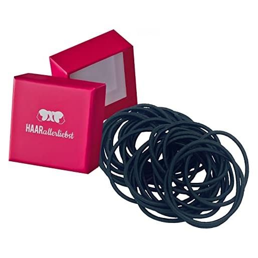 HAARallerliebst elastici per capelli sottili (30 pezzi, nero, 1,5 mm di spessore) con scatola per la conservazione (1,5 mm, nero;Colore scatola: rosa)