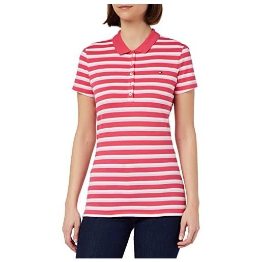 Tommy Hilfiger maglietta polo maniche corte donna slim fit, rosso (pink splendor/white), xl