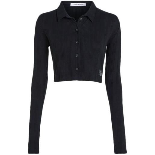 Calvin Klein Jeans badge elongated rib shirt polo m/l costina nera donna