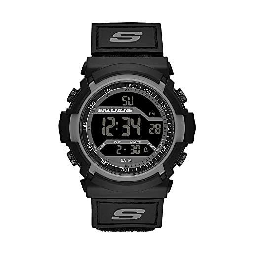 Skechers orologio flournoy uomo, movimento digitale, 53 mm cassa in policarbonato nero con cinturino in nylon, sr1033