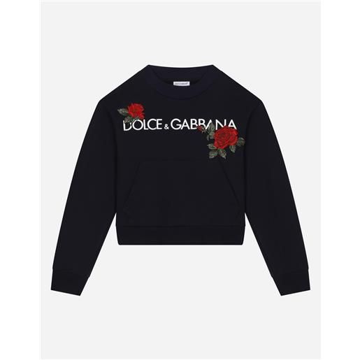 Dolce & Gabbana felpa girocollo con stampa logo e patch rose