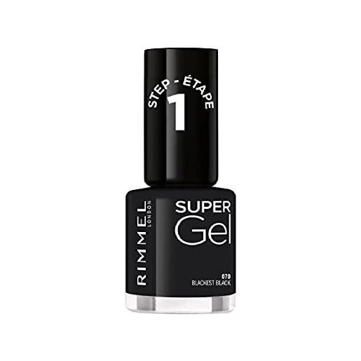 Rimmel London smalto unghie super gel - nail polish effetto gel a lunga durata - 070 black obsession - 12 ml