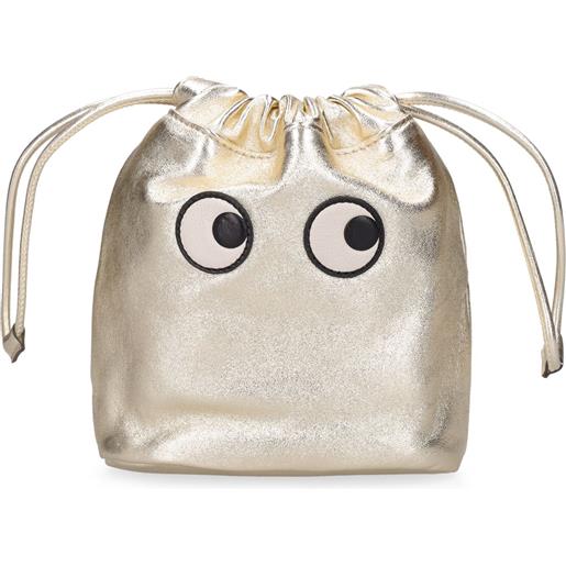 ANYA HINDMARCH busta eyes in pelle metallizzata con coulisse