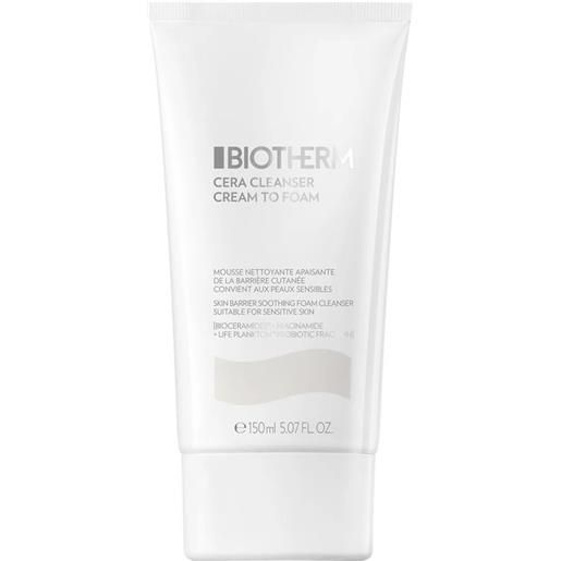 Biotherm cera cleanser cream to foam - detergente viso delicato che rafforza la barriera cutanea, adatto anche alla pelle sensibile 150 ml