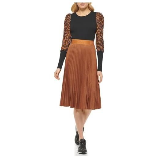 DKNY faux suede midi pleated skirt, marrone pecan roasted, s donna