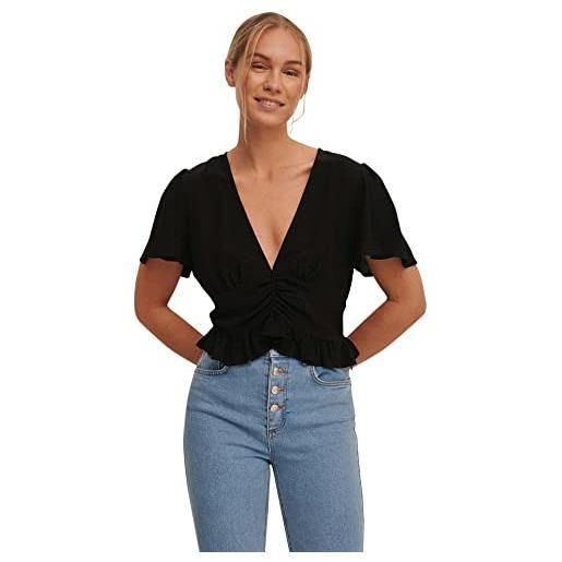 NA-KD front rouching frill top camicetta, black, eu 40 donna