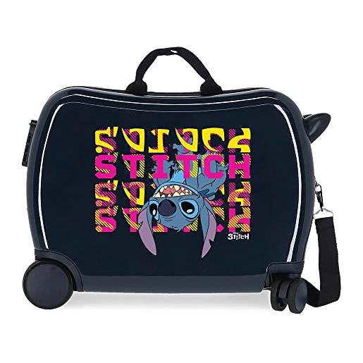 Disney stitch naughty face down valigia per bambini blu 50x38x20 cm abs rigido chiusura laterale con combinazione 34l 1,8 kg 4 doppie ruote bagaglio a mano