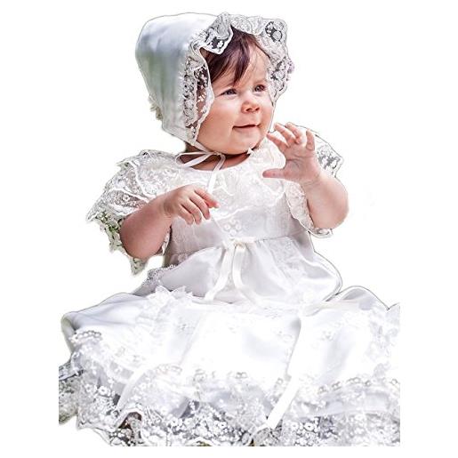 Grace of Sweden battesimo grace-estelle in avorio pizzo e raso bianco pink bow 62, 3-6 months, chest 18 in. 