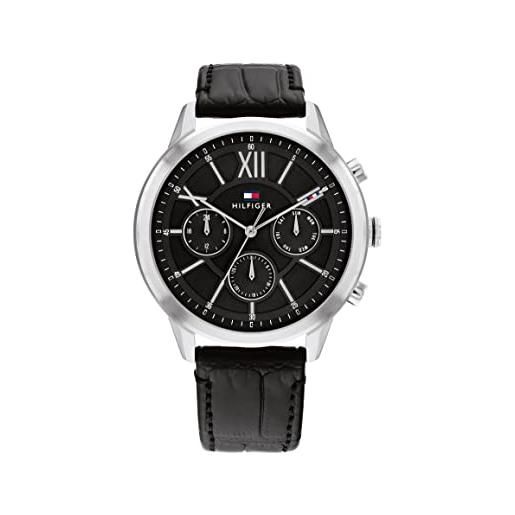 Tommy Hilfiger orologio analogico multifunzione al quarzo da uomo con cinturino in pelle nero - 1710527