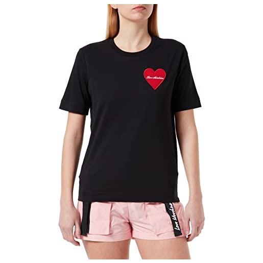 Love Moschino - t-shirt con patch cuore del marchio, nero, 42