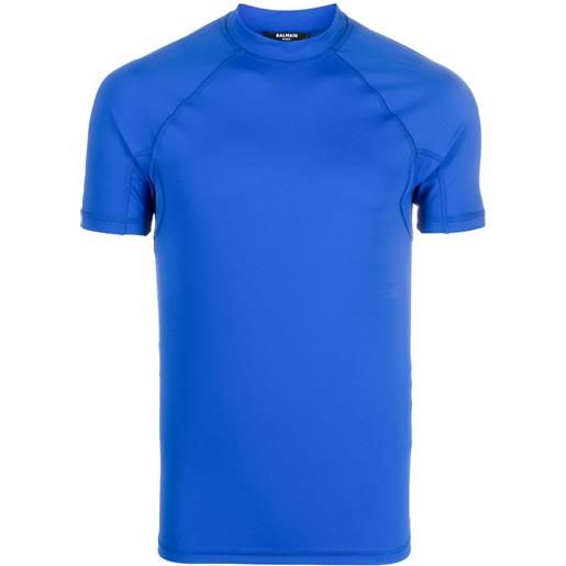 Balmain t-shirt a collo alto con stampa - blu