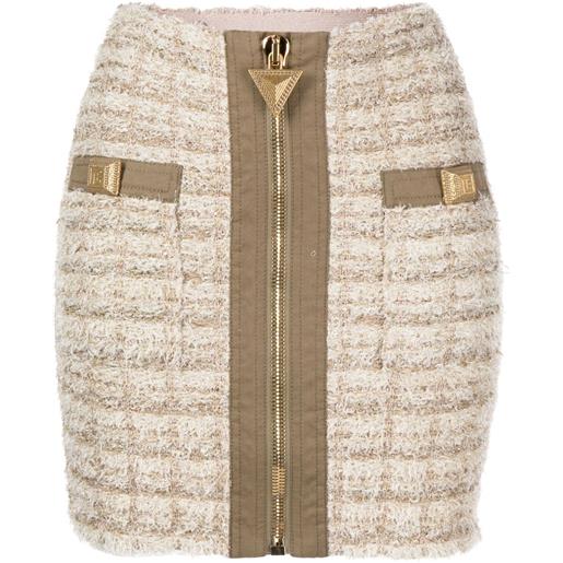 Balmain minigonna in tweed con zip - toni neutri