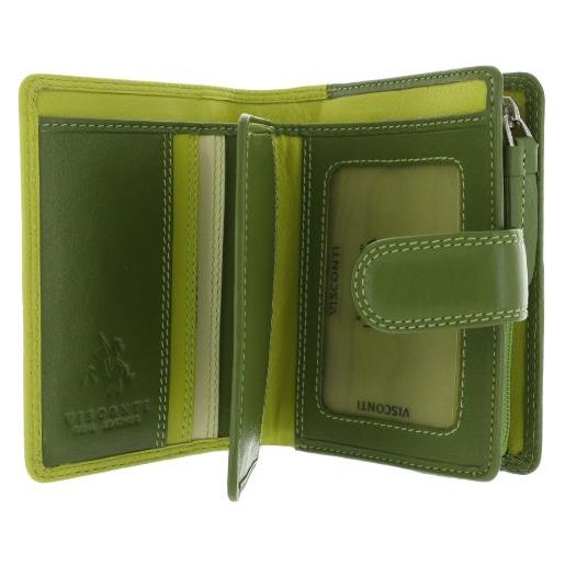 VISCONTI - portafoglio da donna piccolo in pelle con chiusura a cerniera 9 cartellini rb40 in verde lime