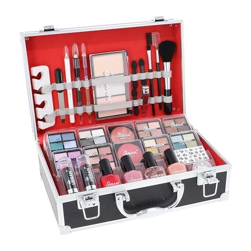 Love Urban Beauty vegano divine beauty french manicure makeup box - set trucco da 76 pezzi - include ombretti, illuminanti, rossetti, fard, pennelli, accessori per manicure