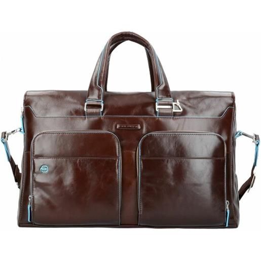 Piquadro borsa da viaggio weekender quadrata blu in pelle 47 cm scomparto per laptop marrone