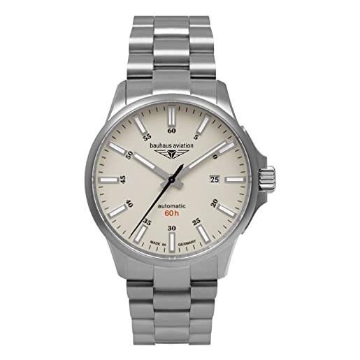 Bauhaus Aviation orologio da uomo con maglie in titanio, automatico, 10 atm, vetro zaffiro, data 2864m-5, beige/cinturino in titanio, bracciale