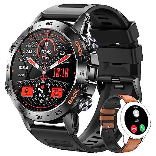 LEMFO smartwatch, smartwatch uomo con bluetooth chiamate, 120+ modalità sport orologio smart watch 400mah fitness watch contapassi cardiofrequenzimetro pressione sanguigna per android ios（2 cinghie）