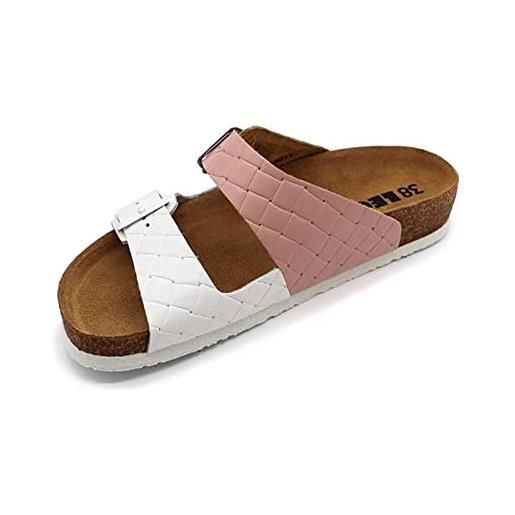 LEON 4011 sandali zoccoli sabot pantofole scarpe di pelle, donna, rosa bianca, eu 38