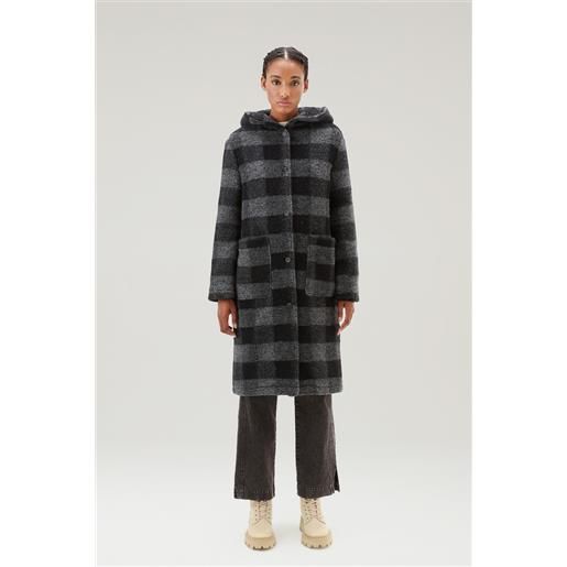 Woolrich donna cappotto gentry in misto lana con cappuccio nero taglia xxs