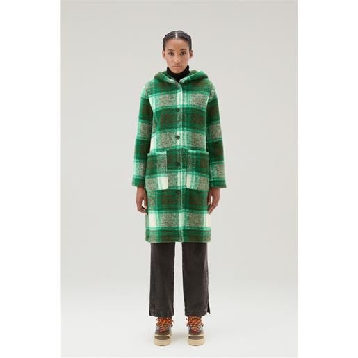 Woolrich donna cappotto gentry in misto lana con cappuccio verde taglia l