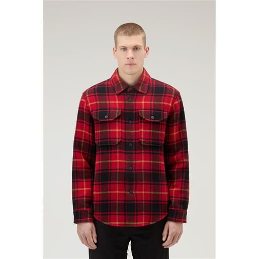 Woolrich uomo giacca a camicia alaskan a quadri in misto lana doppiata rosso taglia m