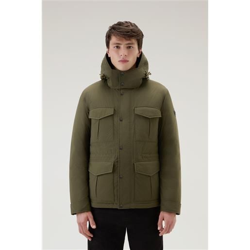 Woolrich uomo giacca field aleutian in nylon taslan con cappuccio removibile verde taglia xs