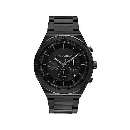 Calvin Klein orologio analogico multifunzione al quarzo da uomo collezione ck fearless con cinturino in acciaio inossidabile o silicone nero (full black)