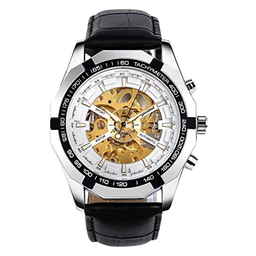 RORIOS orologio da uomo orologio da polso meccanico automatico luminoso orologio con cinturino in pelle moda scheletro orologio