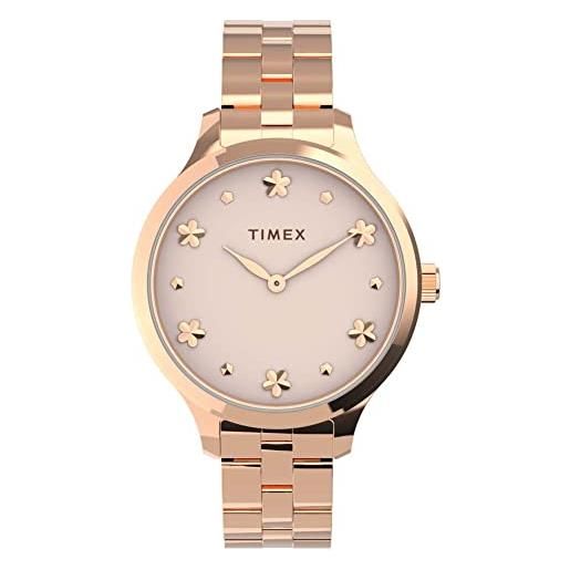 Timex women's peyton 36mm quartz dress watch with stainless steel strap, rose gold, 14 (model: tw2v23400vq)