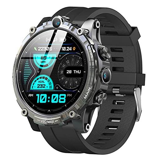 HQPCAHL gps sim 4g smartwatch orologio android 1.6. Con 4+128 gb 2000mah telecamera per chiamate a 2 vie chat vocale e video contapassi frequenza cardiaca sportivo activity tracker, 4+128, black